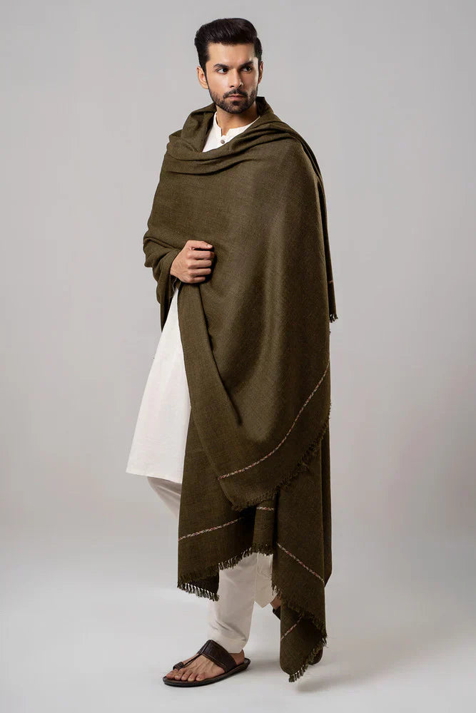 J. Men's Winter Wool Shawl - Olive Green
